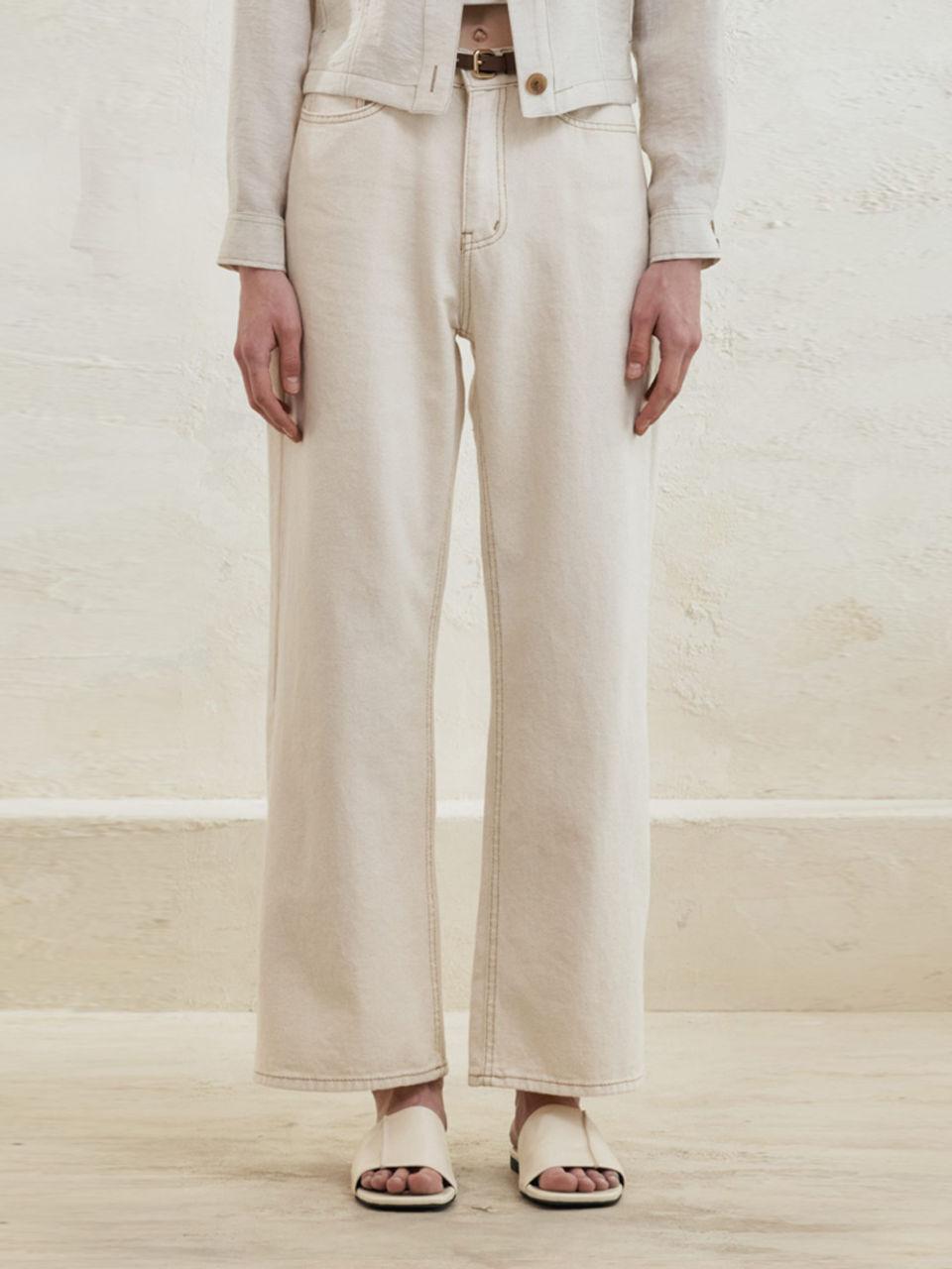 BRILLE MONTHS Natural Semi-Wide Cotton Pants [Cream]