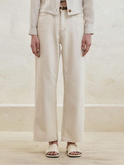 BRILLE MONTHS Natural Semi-Wide Cotton Pants [Cream]