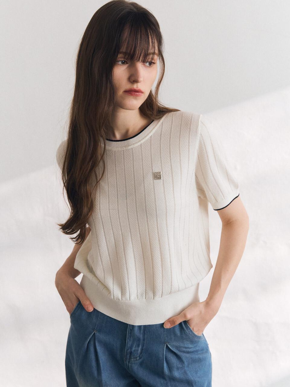 BRILLE MONTHS Shine Viscose Round Knitwear [White]