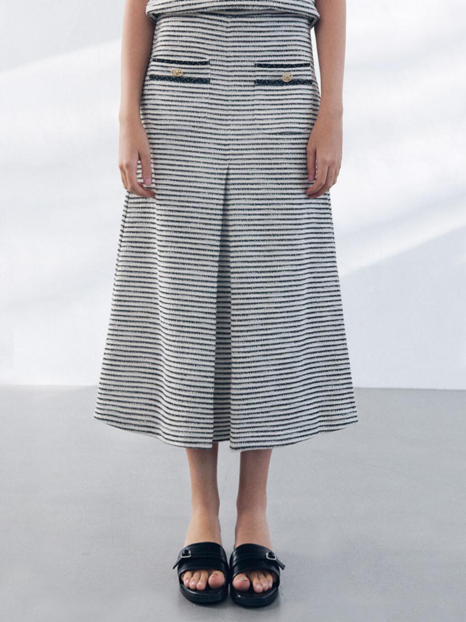 BRILLE MONTHS Stripe Tweed A-line Skirt [Black]