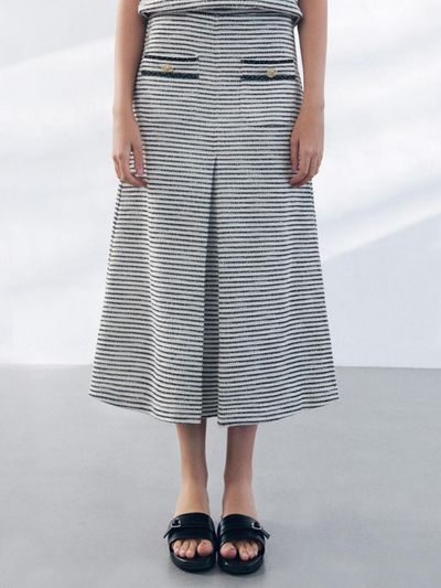 BRILLE MONTHS Stripe Tweed A-line Skirt [Black]