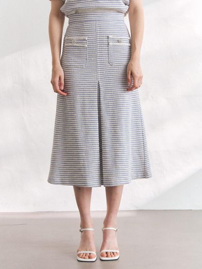 BRILLE MONTHS Stripe Tweed A-line Skirt [Blue]