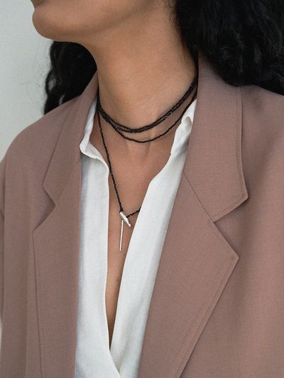 BRILLPIECE Stone Scarf Necklace_Black