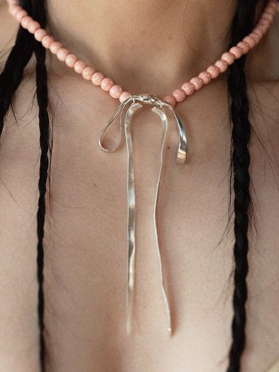 BRILLPIECE Vintage pink ribbon necklace