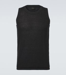 Brioni Brioni Ribbed-knit cotton, linen, and silk tank top