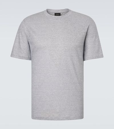 Brioni Brioni Striped linen and cotton T-shirt