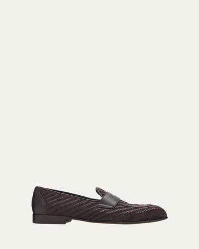 Brioni Men's Appia Woven Leather Penny Loafers