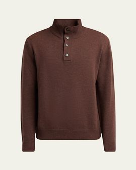 Brioni Men's Cashmere Button Mock-Neck Sweater