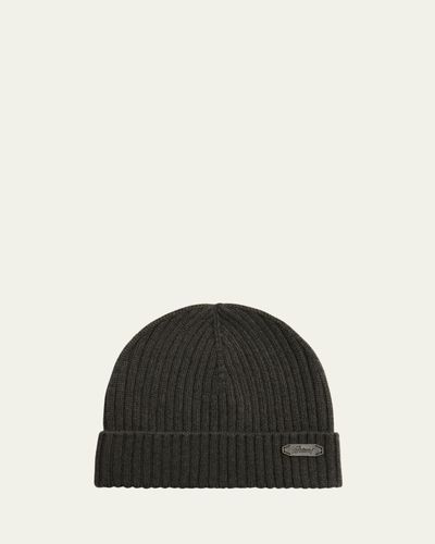 Brioni Men's Cashmere Rib Leather-Label Beanie Hat