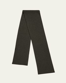 Brioni Men's Cashmere Rib Leather-Label Scarf