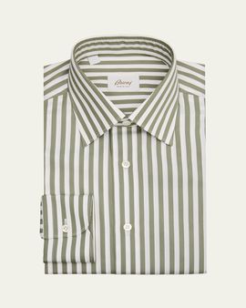 Brioni Men's Cotton Candy Stripe Point Collar Dress Shirt