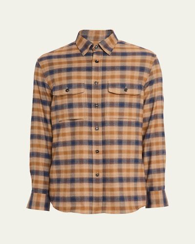 Brioni Men's Cotton Flannel Plaid Button-Down Shirt