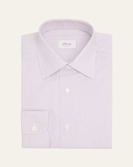 Brioni Men's Cotton Hairline Stripe Point Collar Dress Shirt