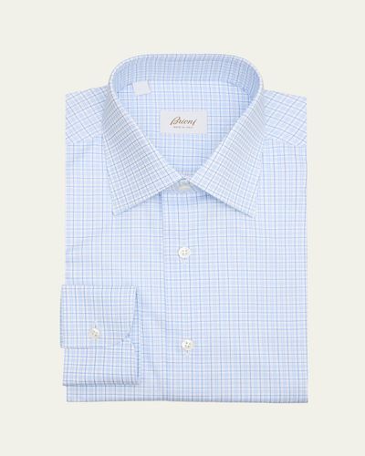 Brioni Men's Cotton Micro-Plaid Point Collar Dress Shirt