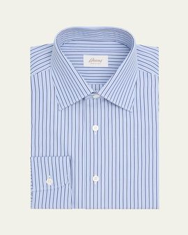 Brioni Men's Cotton Pinstripe Point Collar Dress Shirt