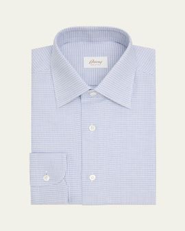 Brioni Men's Cotton Textured-Check Point Collar Dress Shirt