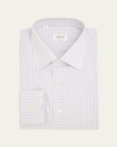 Brioni Men's Giza 87 Cotton Grid Check Dress Shirt