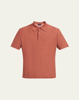 Brioni Men's Heathered Cashmere/Silk-Blend Polo Shirt