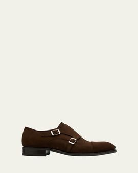 Brioni Men's Milano Suede Cap-Toe Double-Monk Strap Loafers