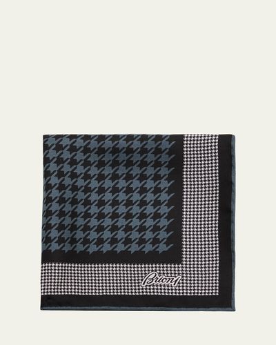 Brioni Men's Mixed Houndstooth Silk Pocket Square