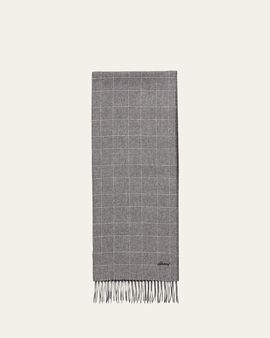 Brioni Men's Silk and Cashmere Double-Face Houndstooth Plaid Scarf