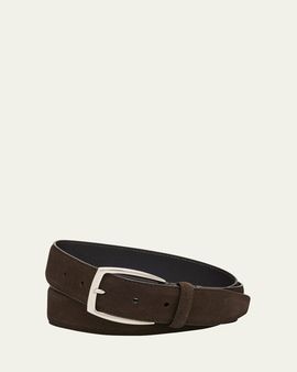 Brioni Men's Square-Buckle Suede Belt