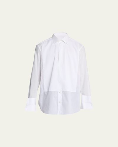 Brioni Pleated Poplin French-Cuff Dress Shirt