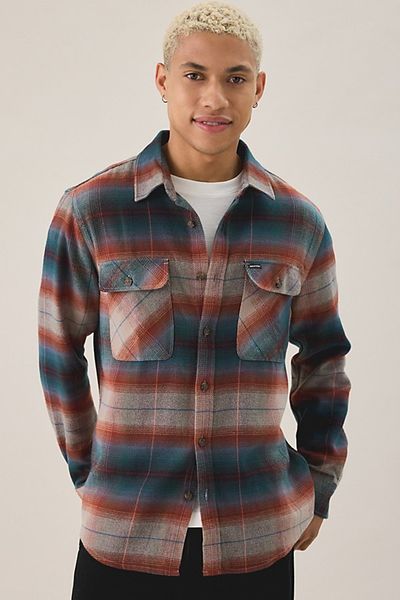 Brixton Brixton Bowery Long Sleeve Flannel Shirt in Neutral, Men's at Urban Outfitters