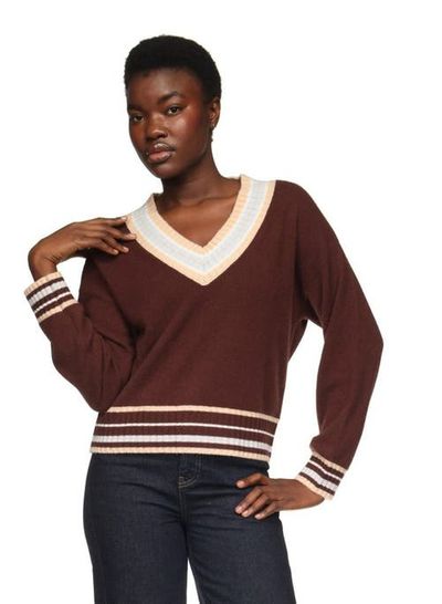 Brodie Pure Cashmere Brodie Pure Cashmere Stitchy Trim V-Neck Sweater