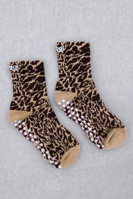 Brogi Yoga Brogi Yoga Animal Print Grip Pilates Socks in Leopard Brown, Women's at Urban Outfitters