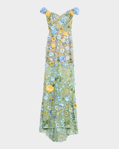 Bronx and Banco Jasmine Off-Shoulder Floral Applique Gown