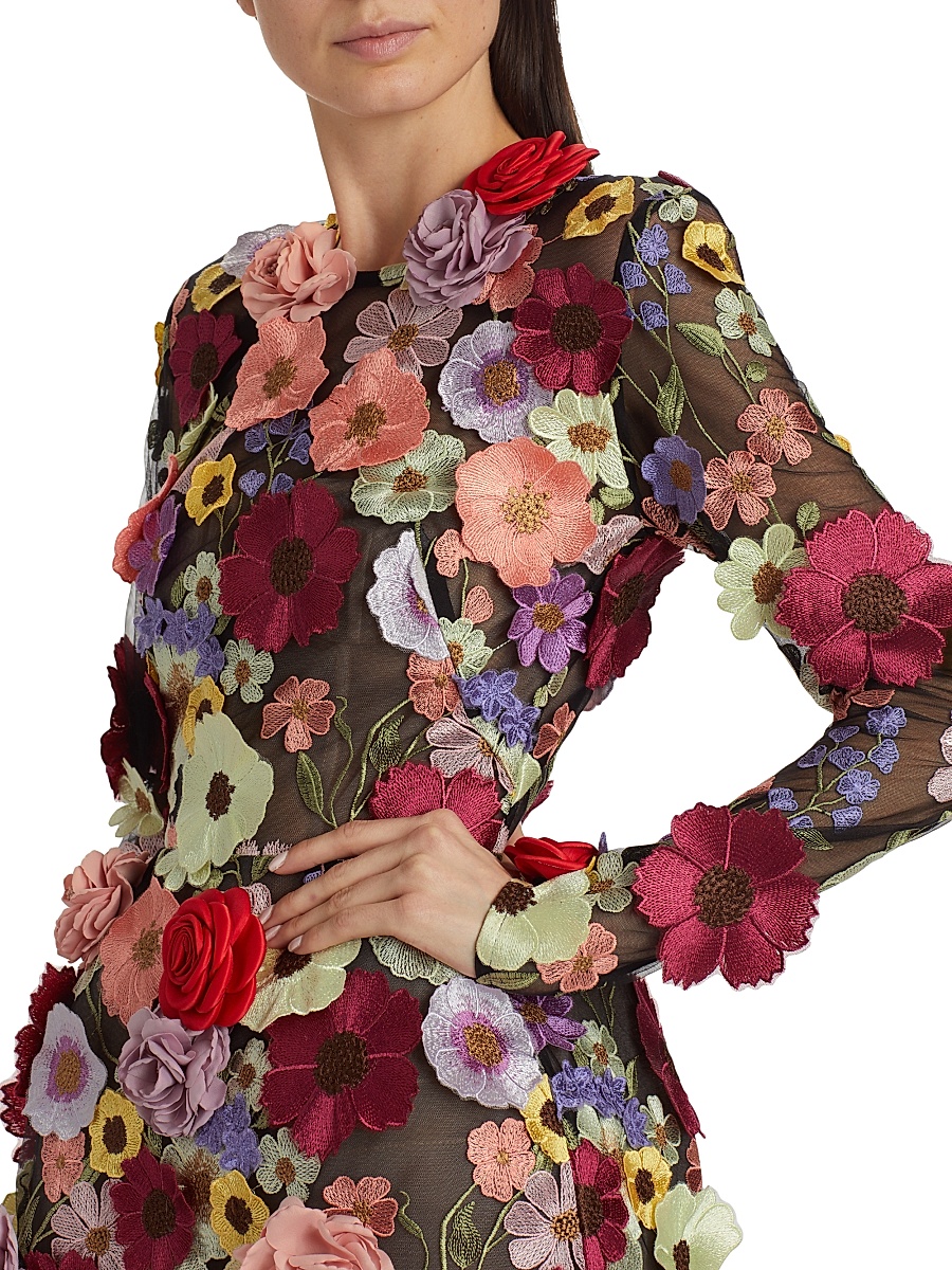 black mini dress floral Cara Cara Alba Black Floral Silk Organza Mini Dress