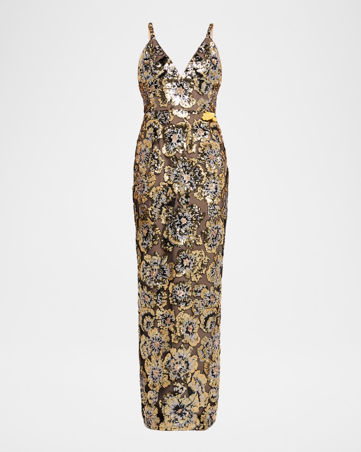 Bronx Banco Allegra Sequined Sleeveless V-Neck Gown