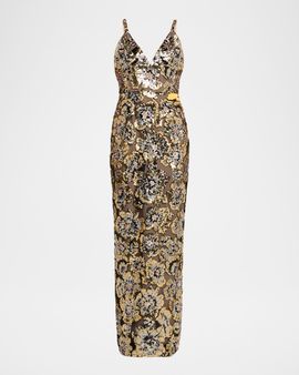 Bronx Banco Allegra Sequined Sleeveless V-Neck Gown