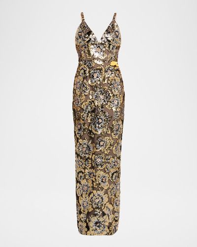 Bronx Banco Allegra Sequined Sleeveless V-Neck Gown