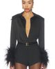 Bronx Banco Bronx Banco Button Down Blouse With Feather Cuffs - 1