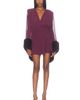 Bronx Banco Bronx Banco Chiffon & Faux Fur Long Sleeve Vneck Mini Dress - 1
