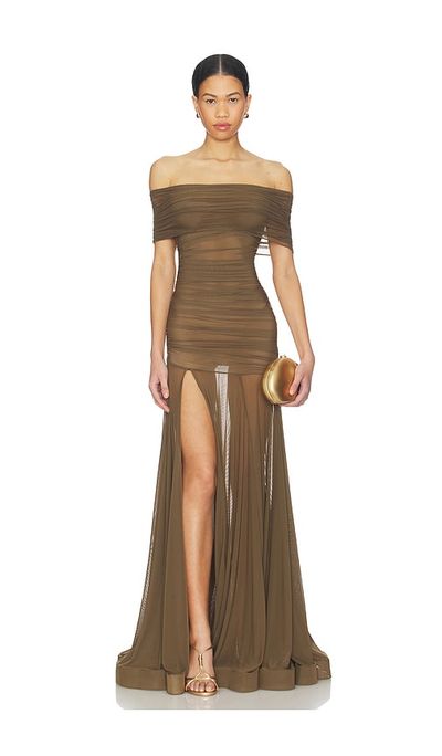 Bronx Banco Bronx Banco Dakar Off Shoulder Sheer Maxi Dress