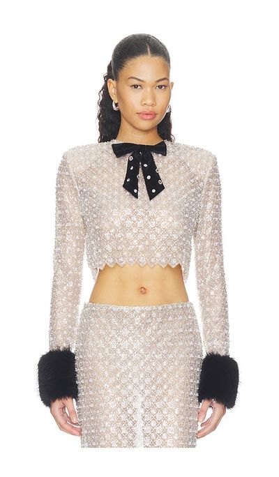 Bronx Banco Bronx Banco Embellished Crop Top With Faux Fur Cuffs
