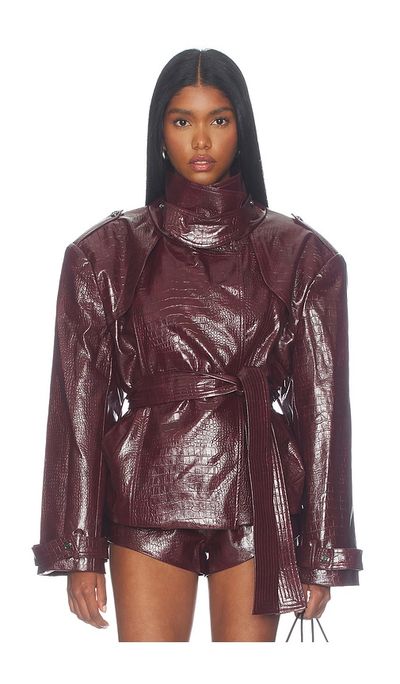 Bronx Banco Bronx Banco Faux Leather Croc Embossed Belted Jacket