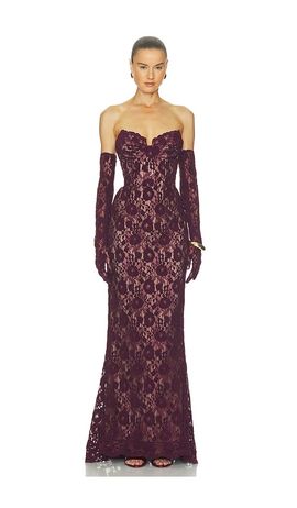 Bronx Banco Bronx Banco Lace Strapless Gown With Gloves