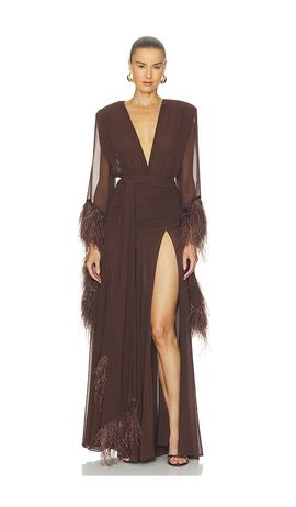 Bronx Banco Bronx Banco Long Sleeve Deep-v Feather Gown