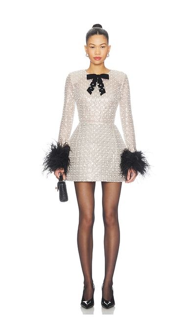 Bronx Banco Bronx Banco Long Sleeve Embellished Mini Dress With Feather Cuffs