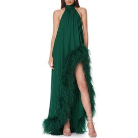 BRONX BANCO BRONX BANCO Madeline Feather Detail High-Low Gown