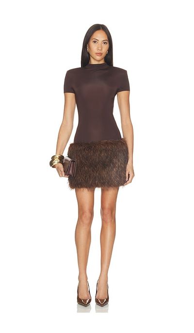 Bronx Banco Bronx Banco Short Sleeve Mini Dress With Faux Fur Trim