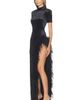 Bronx Banco Bronx Banco Short Sleeve Velvet Maxi Dress With Feather Trim - 2