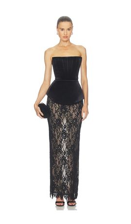 Bronx Banco Bronx Banco Strapless Velvet And Lace Maxi Dress