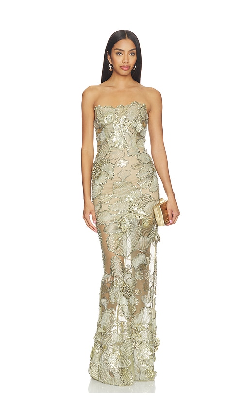 the tiffany maxi dress in gold The Tiffany Maxi Dress in Gold Solace London