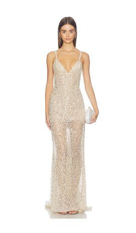Bronx Banco Bronx Banco V-Neck Embellished Gown