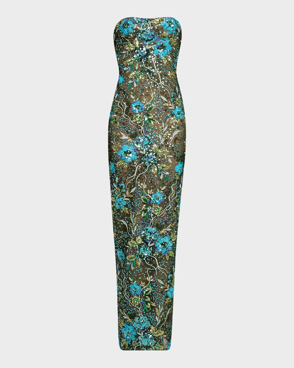 Bronx Banco Dahlia Strapless Floral Sequin Column Gown